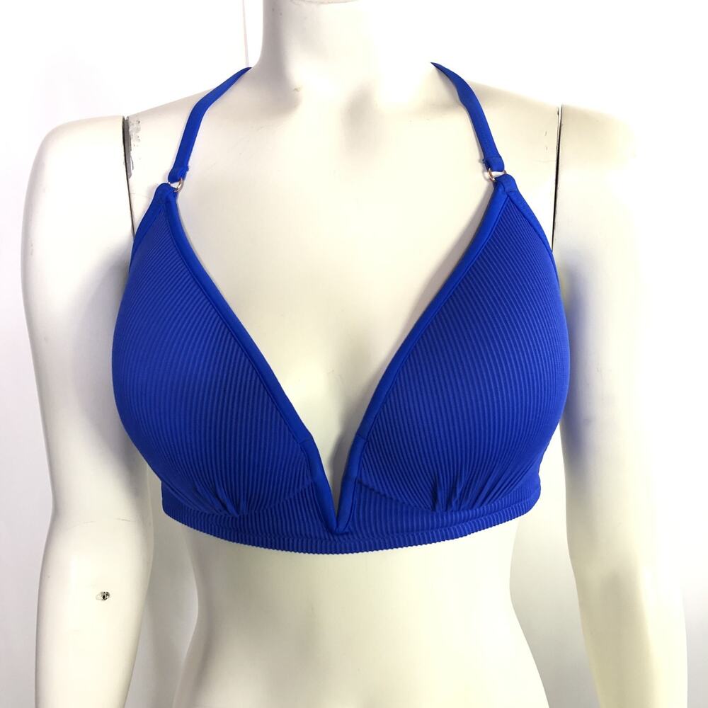 Shade & Shore 34D Halter Bikini Top Only Racerback Padded Wired Blue MINT